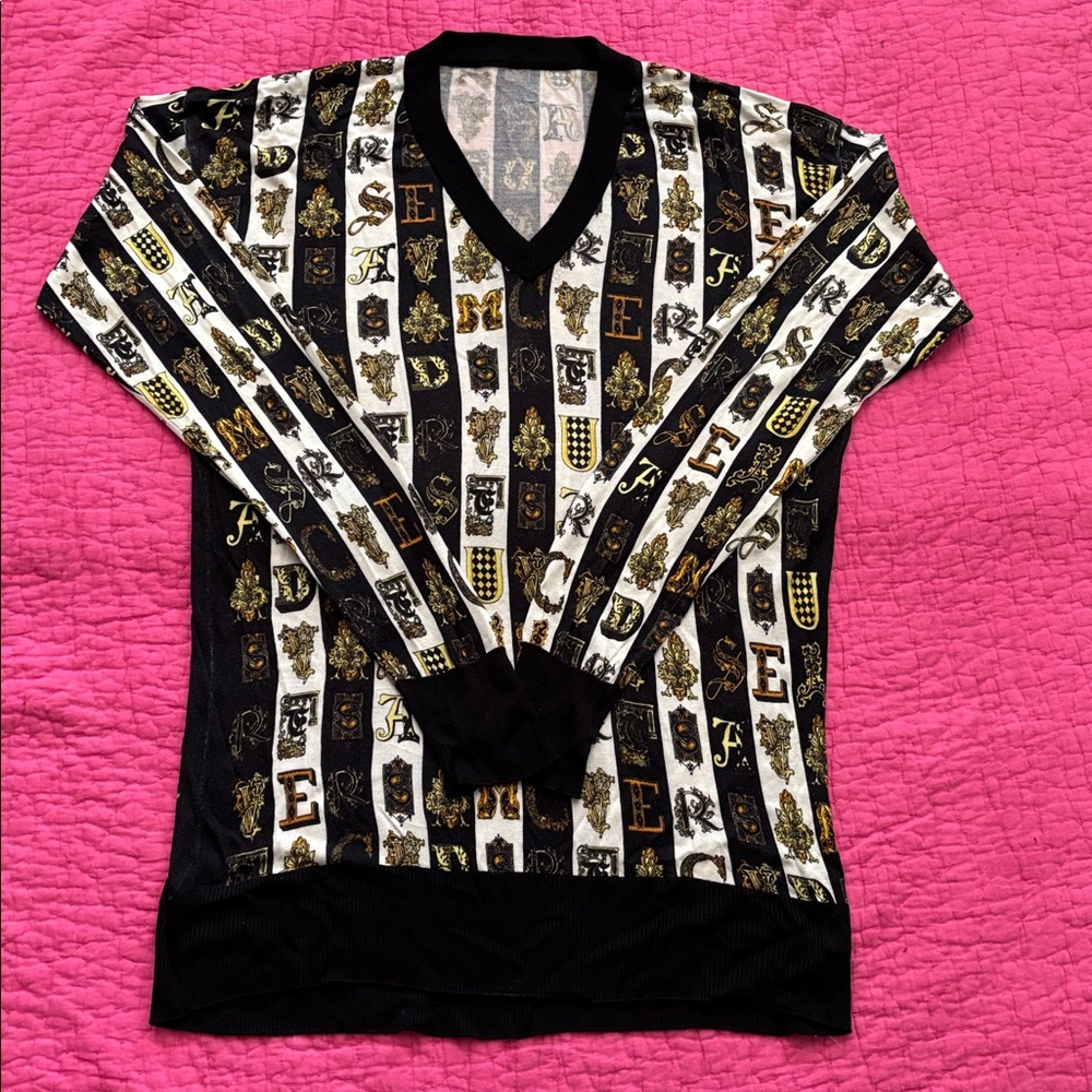 Versace Black and Gold Knit  silk Pullover, L
